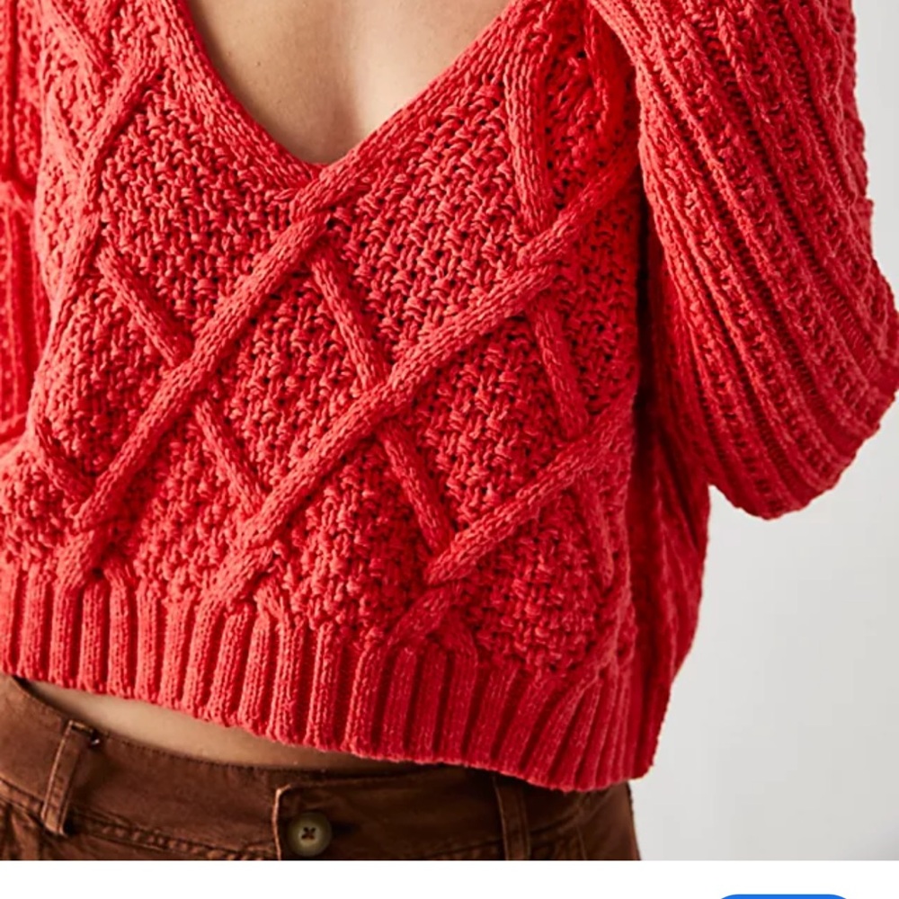 Free People Traveler Cable knit Pull Over in Coral - Picture 3 of 6